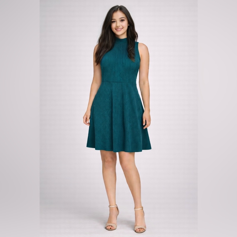 Prince & Fox Forest Green Ribbed Mock Turtleneck Dress Size S/P